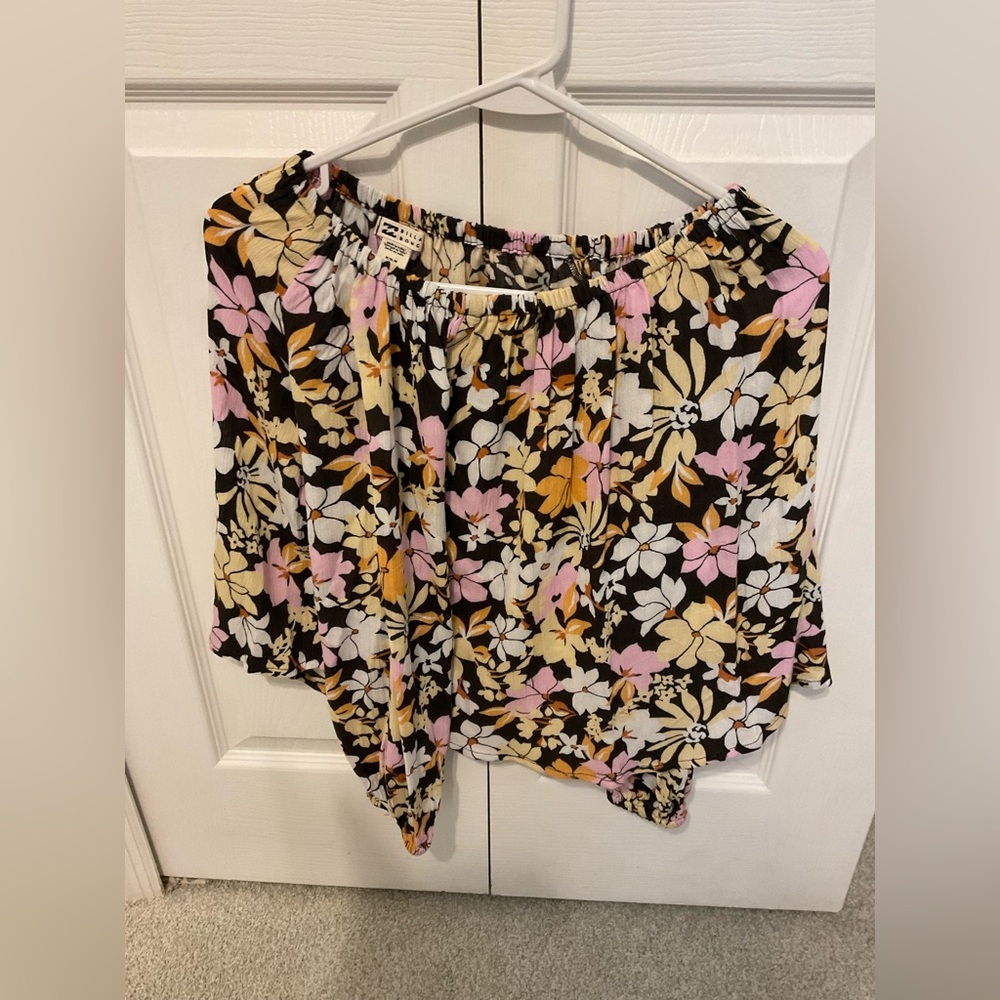 Billabong Floral Off-Shoulder Blouse - Black, Pink, Yellow